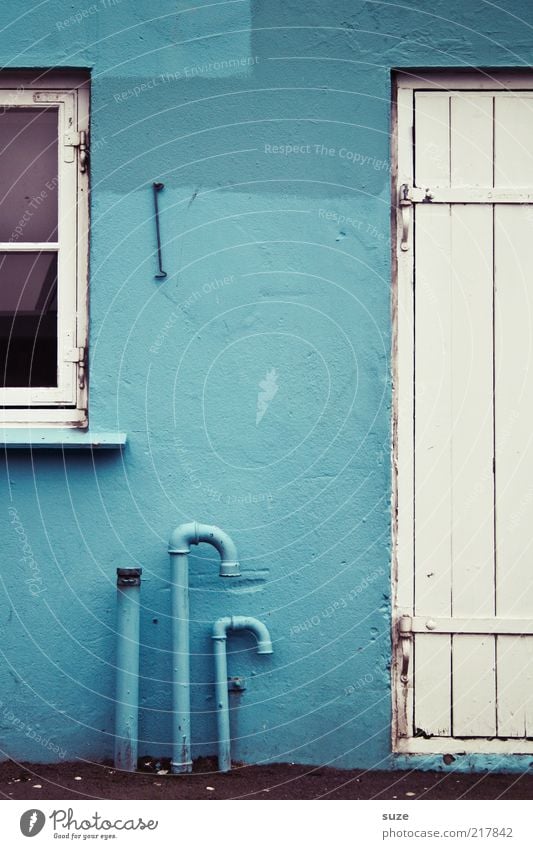 ... in between blue House (Residential Structure) Hut Wall (barrier) Wall (building) Facade Window Door Old Authentic Simple Blue Føroyar Partially visible