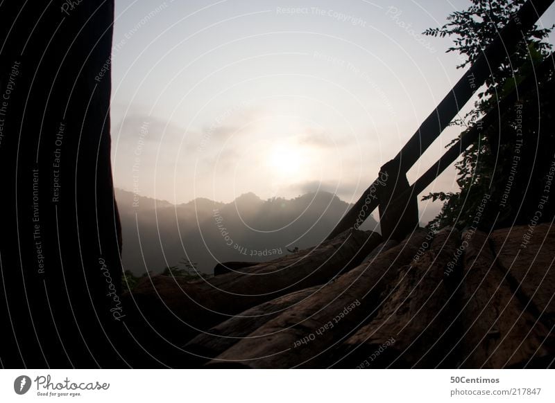 The view of the mountains in the north of Thailand Nature Landscape Sky Horizon Sun Sunrise Sunset Beautiful weather Plant Hill Mountain Deserted Stairs Balcony