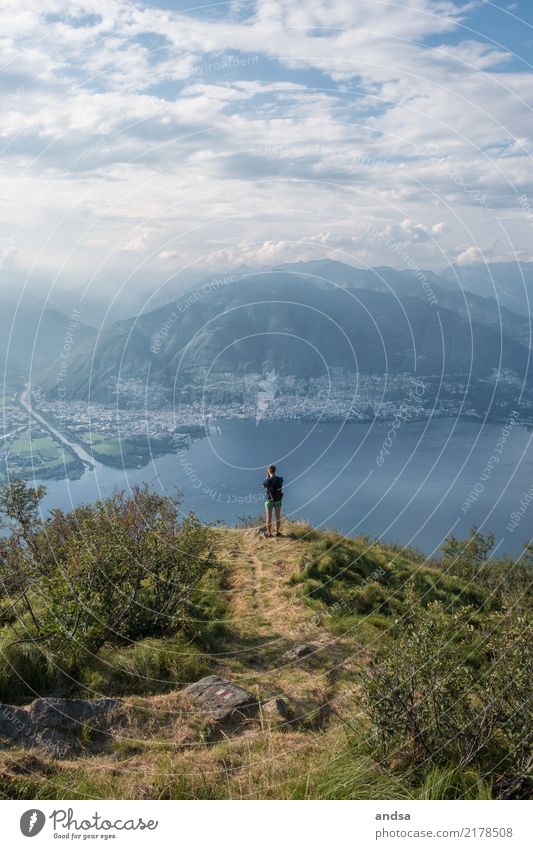 View of Lake Maggiore in summer outlook Lago Maggiore Italy Summer vacation Hiking hike Mountain Water Nature Landscape Vacation & Travel Panorama (View)