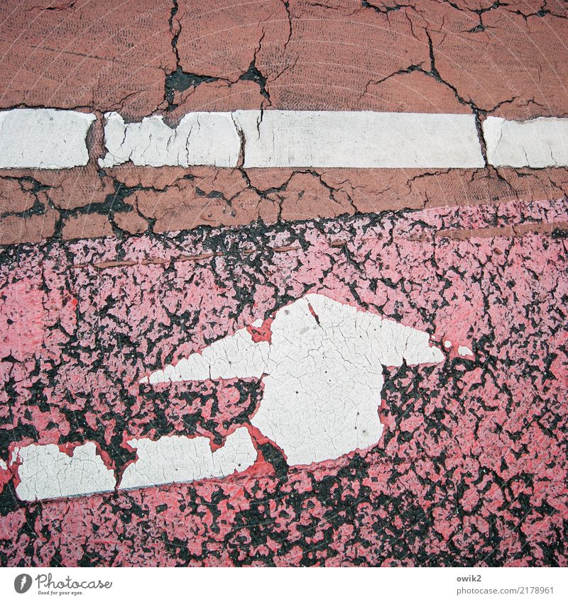 against the wall Street Cycle path Lane markings Roadside Sign Old Broken Red Fiasco Feeble Decline Transience Destruction Ravages of time Derelict Damage