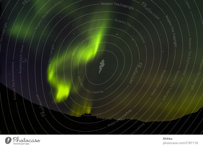 Northern lights with small car Nature Elements Night sky Stars Climate Climate change Aurora Borealis Mountain Norway Exceptional Dark Exotic Fantastic Gigantic