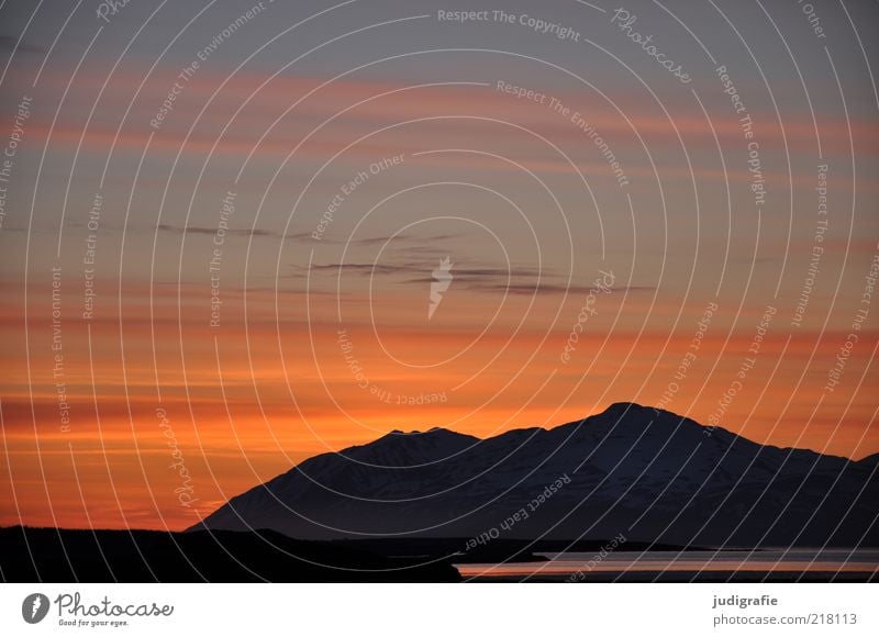 Iceland Environment Nature Landscape Sky Clouds Night sky Sunrise Sunset Climate Hill Rock Bay Fjord Dark Fantastic Natural Moody Hope Horizon Idyll