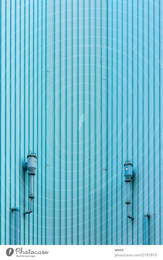 Wall cladding made of blue profiled sheets House (Residential Structure) Technology Deserted Industrial plant Factory Building Architecture Facade Modern Clean