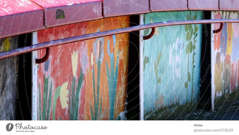 coloured up Wilhelmsburg (I) Art Painting and drawing (object) Flower Bridge Banister Metal Graffiti To hold on Blue Multicoloured Yellow Pink Red Safety