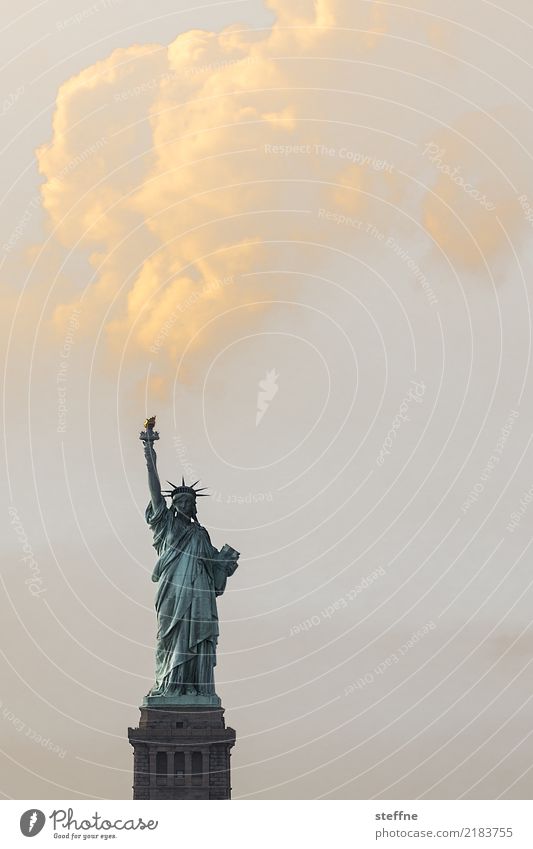 freedom New York City USA Town Tourist Attraction Landmark Statue of Liberty Freedom Peace Clouds Torch Smoke cloud Colour photo Exterior shot Deserted