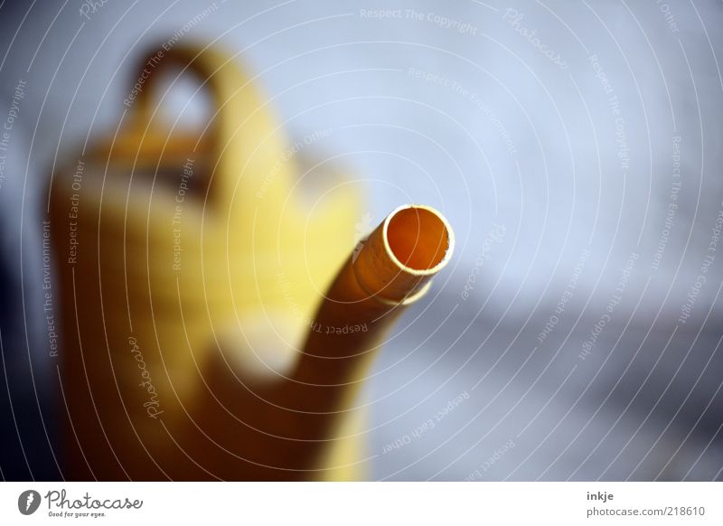 Watering can (trunk detail) Plastic Old Retro Yellow Circle Diagonal Containers and vessels Copy Space top Copy Space bottom Exterior shot Colour photo