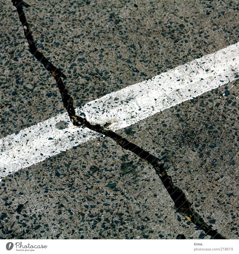 Black and White on Grey Concrete Stripe Dirty Colour Floor covering Ground Asphalt Tar Furrow Line Parking lot Diagonal Corner Exterior shot Deserted