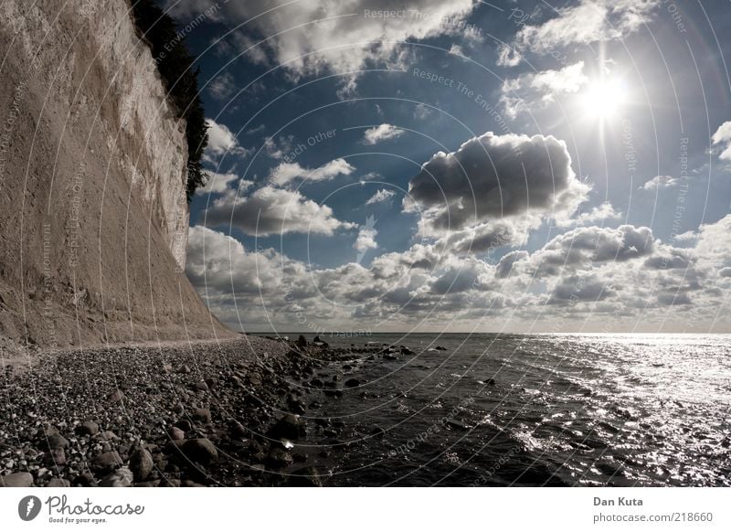 The ground of facts Landscape Water Sky Clouds Sun Sunlight Baltic Sea Island Rügen Discover Relaxation Walking Gravel Stone Pebble Kreidefelsen Chalk Flat