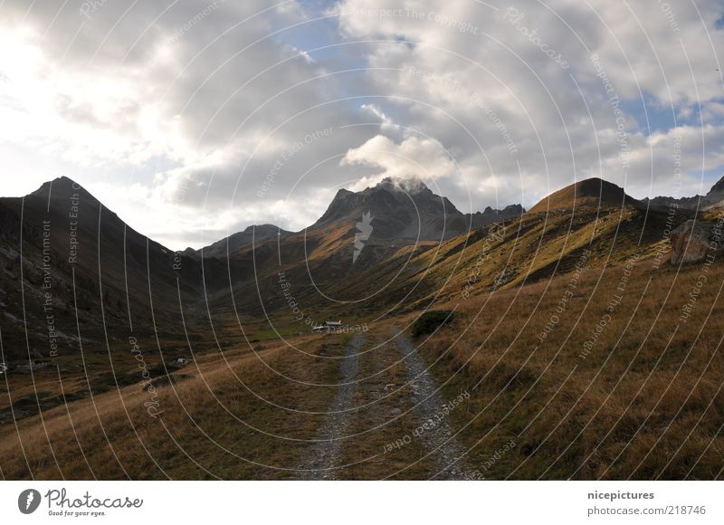 en route ... Nature Landscape Clouds Autumn Meadow Alps Mountain Peak Lanes & trails Authentic Colour photo Exterior shot Deserted Day Travel photography