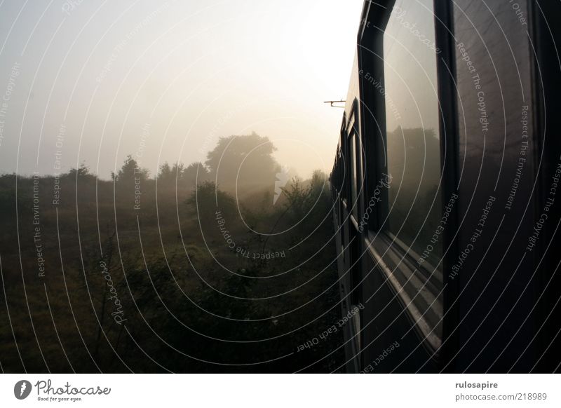 early morning Summer Train travel Railroad Morning Dawn Morning fog Fog bank Misty atmosphere Landscape Sunrise Sunset Sunlight Meadow Turkey Deserted