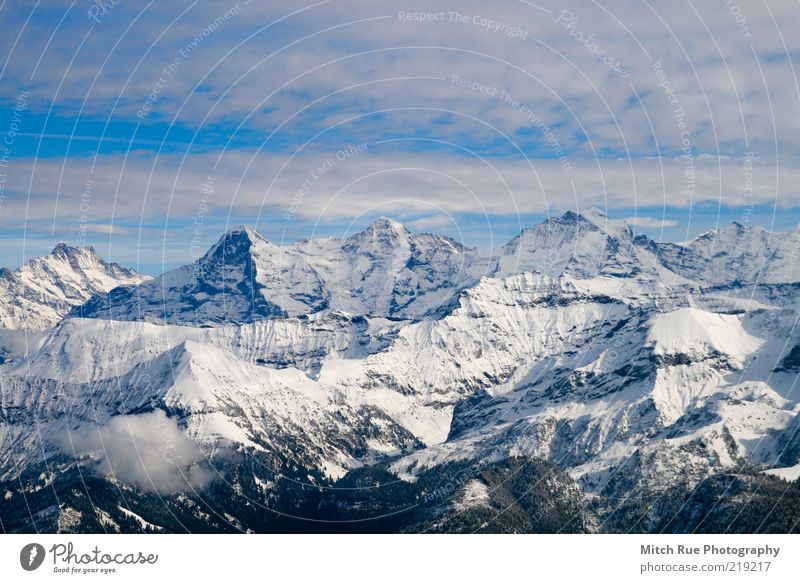 Eiger, monk, virgin Freedom Winter Snow Mountain Colour photo Exterior shot Deserted Day Contrast Deep depth of field Panorama (View) Wide angle