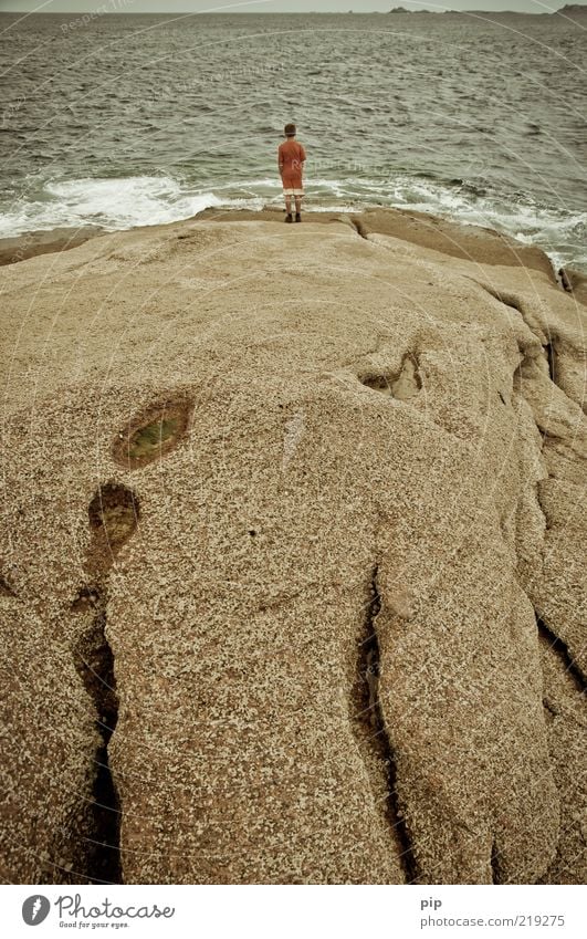 tv Boy (child) Nature Water Summer Rock Waves Coast Ocean Atlantic Ocean Observe Looking Threat Curiosity Wanderlust Bizarre Vacation & Travel Meditative