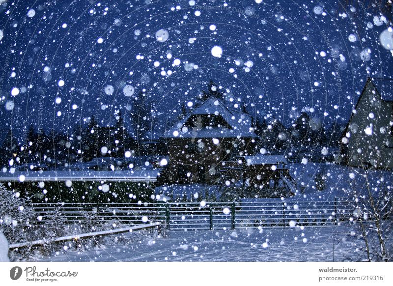 winter landscape Landscape Snow Snowfall Village Small Town House (Residential Structure) Esthetic Blue Black White Cold Calm Snowflake Fence Colour photo