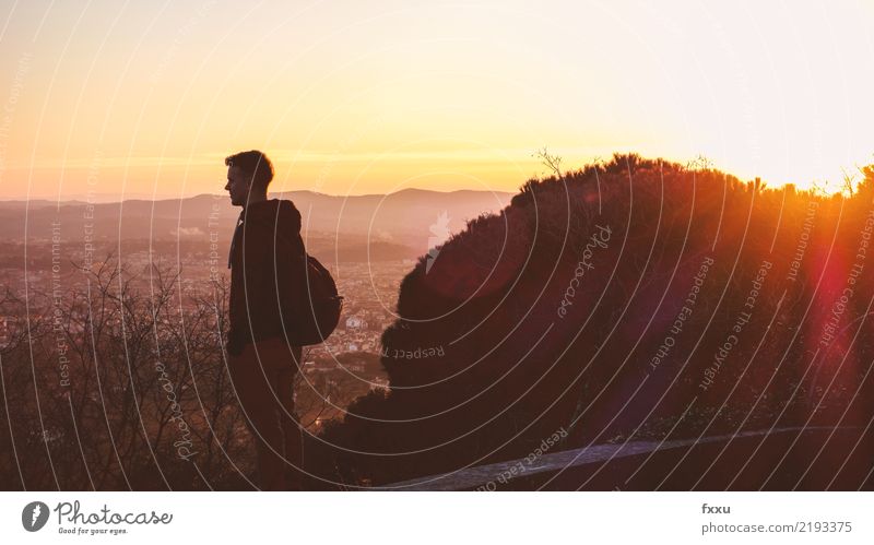 Sunset in over Flornez Man Young man evening mood Moody setting sun atmospheric evening sky Red Vantage point Looking Far-off places