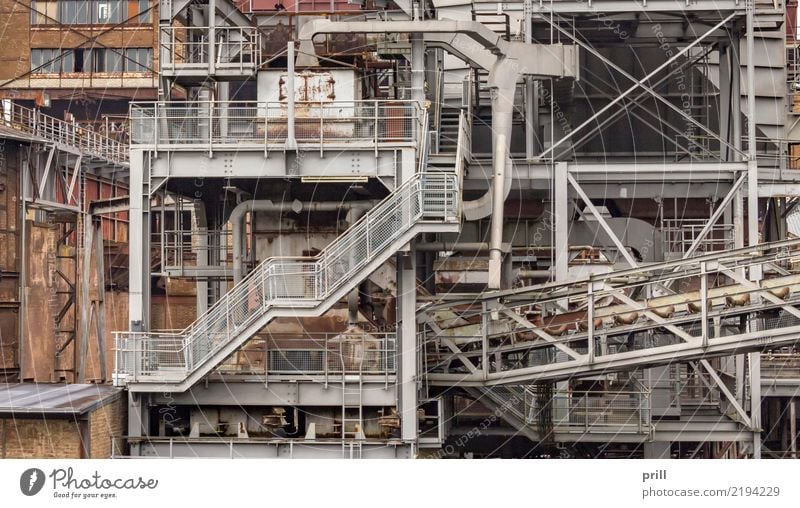 rundown industrial scenery Machinery Plant Stairs Metal Steel Rust Old Dirty Historic Brown Decline Industry corroded Equipment Joist Steel carrier conduit