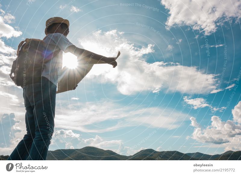 Young tourist boy looking a map stay alone at the mountain Lifestyle Vacation & Travel Tourism Trip Adventure Sightseeing Summer Mountain Child Boy (child) Man