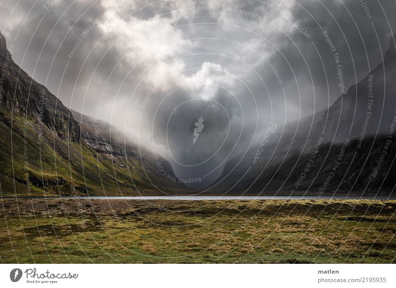 Ambiguities I deep valley Nature Landscape Plant Sky Clouds Storm clouds Spring Weather Bad weather Grass Meadow Rock Mountain Fjord Lake Deserted Threat Dark