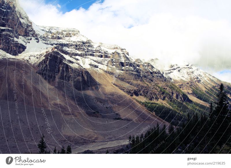 plain of the six II Environment Nature Landscape Earth Sky Clouds Autumn Ice Frost Snow Tree Forest Hill Rock Mountain Snowcapped peak Lake Louise Canada Cold