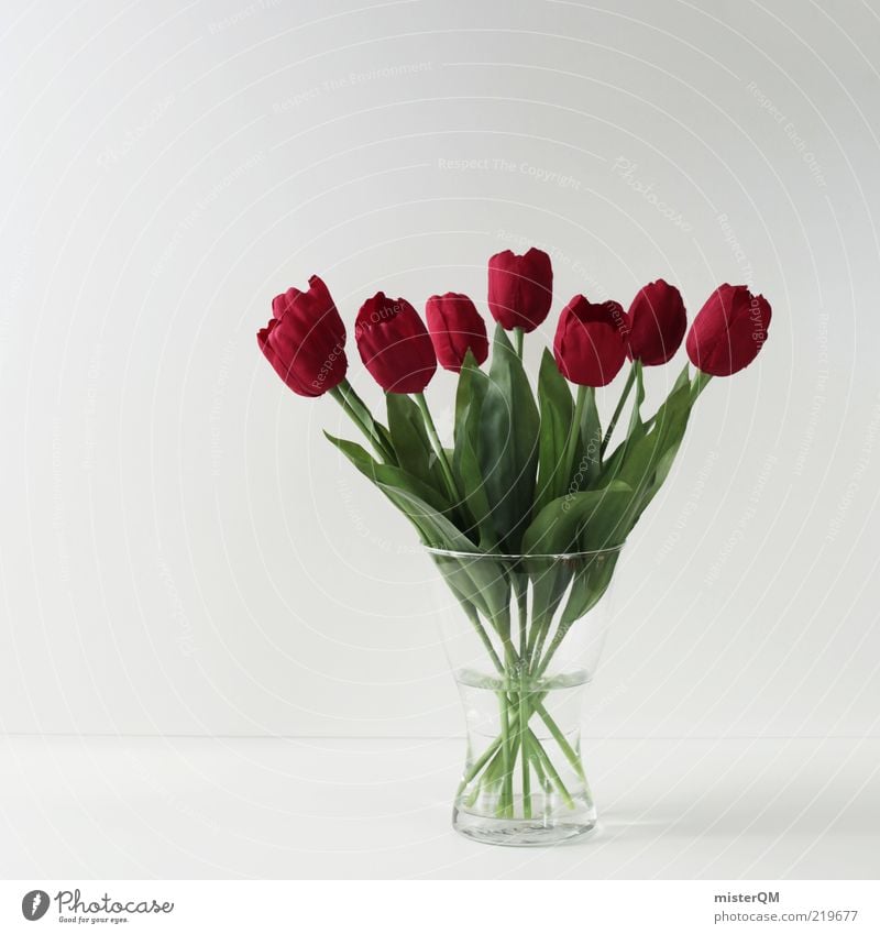 More than a thousand words. Art Esthetic Kitsch Arrangement Still Life Flower Bouquet Flower vase Fresh False Tulip Decoration Mother's Day Birthday wish Red