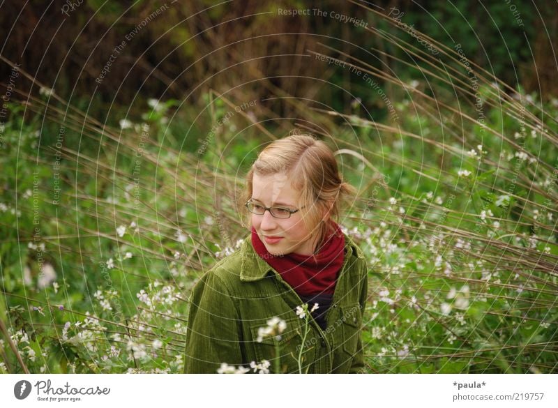 Thinking about you. Human being Young woman Youth (Young adults) Head Face 1 13 - 18 years Child Landscape Grass Bushes Jacket Scarf Eyeglasses Brunette