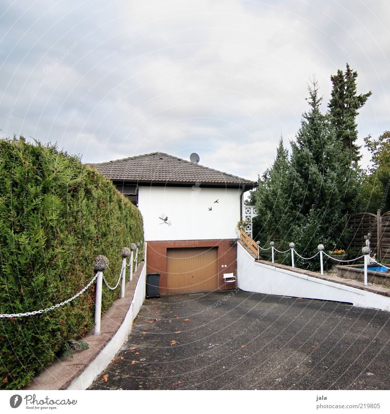 garage entrance Sky Plant Bushes Small Town Deserted House (Residential Structure) Detached house Dream house Gate Manmade structures Building Architecture