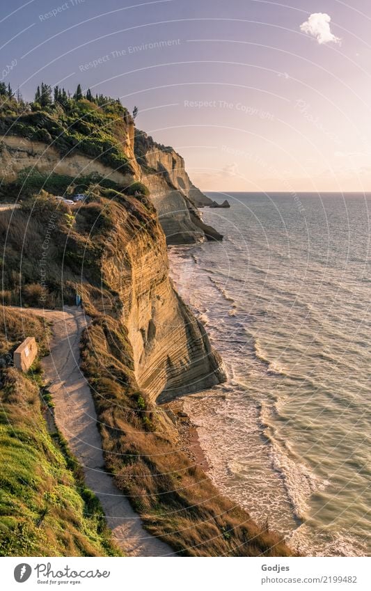 Cliff of Logas Beach, Steep Coast Nature Landscape Water Sky Clouds Horizon Summer Tree Grass Bushes Rock coast Ocean Corfu Vacation & Travel Looking Gigantic