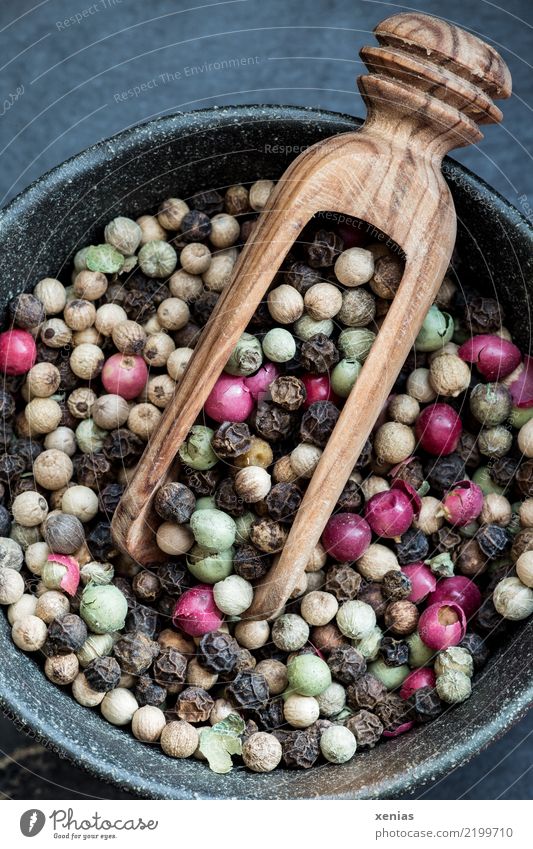 colourful pepper mixture Food Herbs and spices Pepper Peppercorn pink berries white pepper black pepper Green Pepper Nutrition Organic produce Bowl Spoon chute