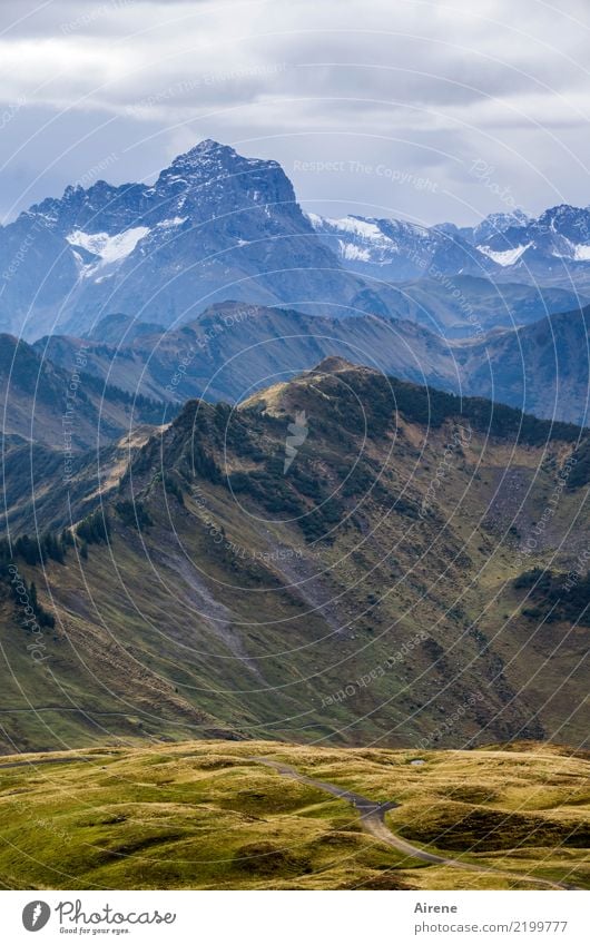 layer on layer Mountain Hiking Landscape Clouds Autumn Alps Forest of Bregenz Peak Mountain meadow Alpine pasture Far-off places Gigantic Tall Above Point Blue