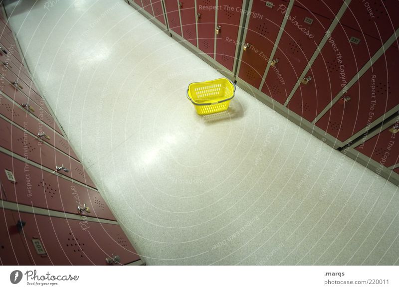 unique stuff Lockbox Basket Corridor Yellow Red Arrangement Perspective Mysterious Colour photo Interior shot Deserted Wide angle Empty Clean Bird's-eye view