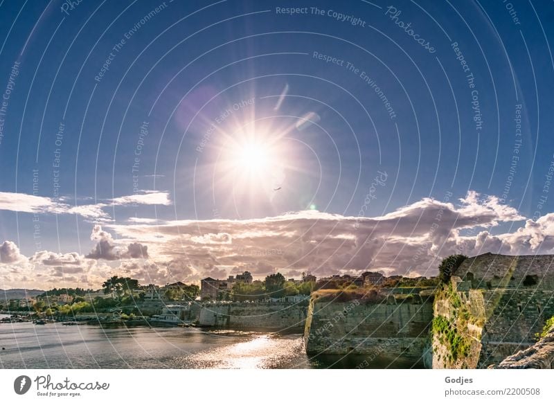 Up, up and away.... Landscape Water Sky Clouds Sun Summer Beautiful weather Tree Bushes Moss Kérkira Corfu Capital city Port City Wall (barrier) Wall (building)