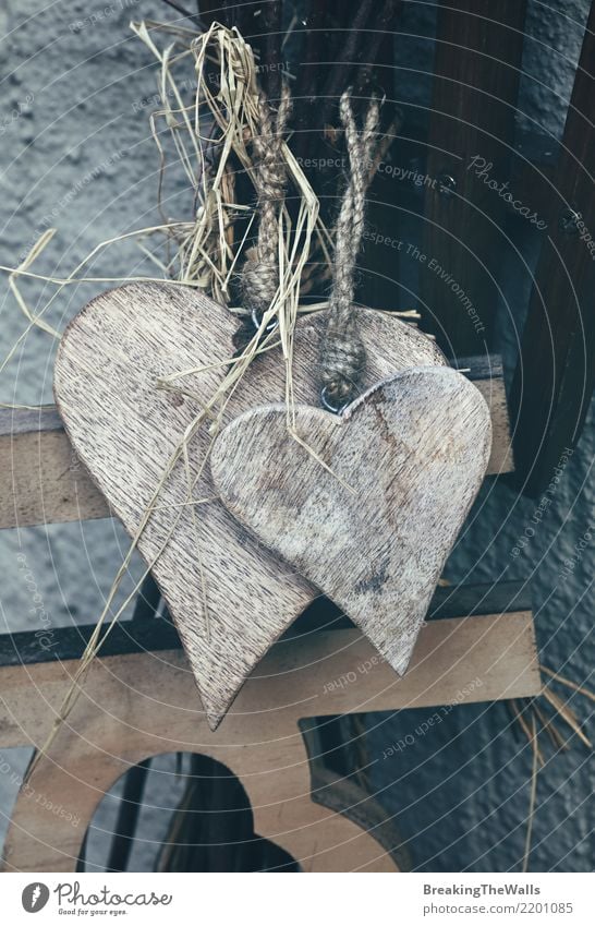 Vintage old rustic wooden hearts close up Design Leisure and hobbies Handicraft Handcrafts Interior design Decoration Feasts & Celebrations Valentine's Day