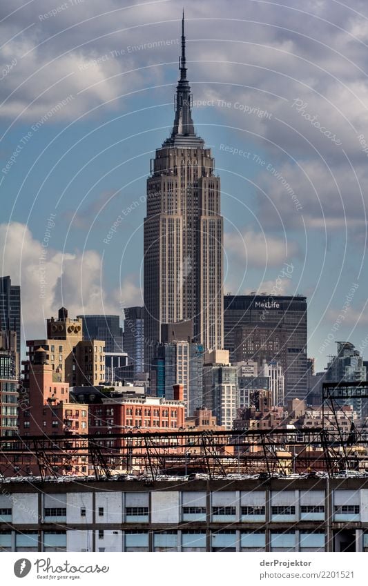 Empire State Building in New York Central perspective Deep depth of field Sunlight Reflection Contrast Shadow Light Day Copy Space middle Copy Space right