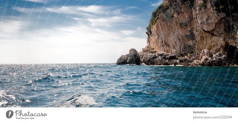 Sun and sea Vacation & Travel Summer Ocean Waves Mountain Landscape Water Clouds Horizon Beautiful weather Rock coast Lake Stone Clean Blue Rocky coastline