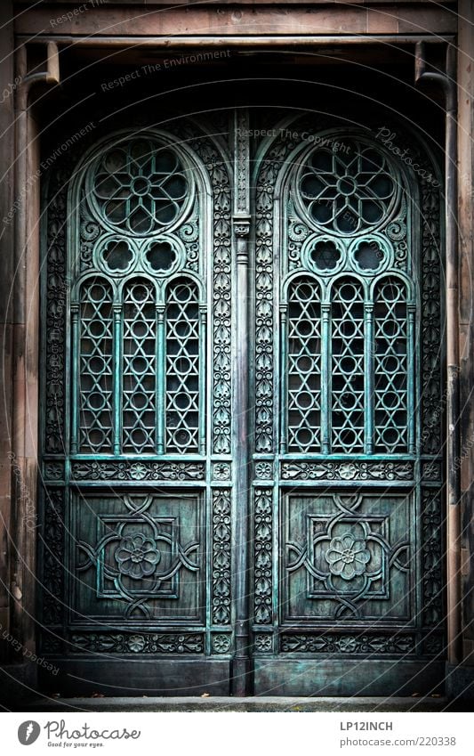 The Doors IV Museum Building Ornament Blue Gray Judaism Front door Entrance Closed Portal Curlicue Old Historic Historic Buildings Detail Ornamental Wooden door