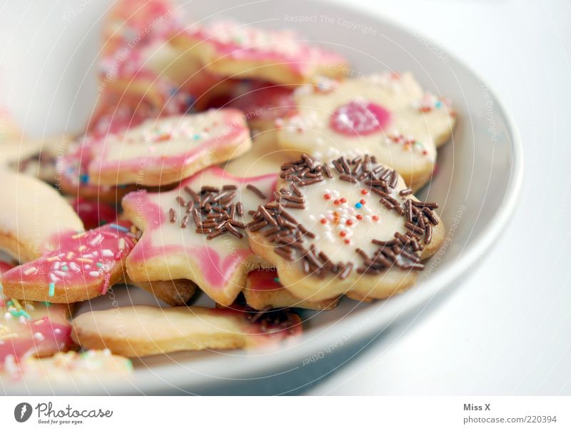 cookie plates Food Dough Baked goods Candy Chocolate Nutrition Delicious Sweet Cookie Butter cookie Icing Sugar Coulored sugar candy Chocolate crumble Ornate