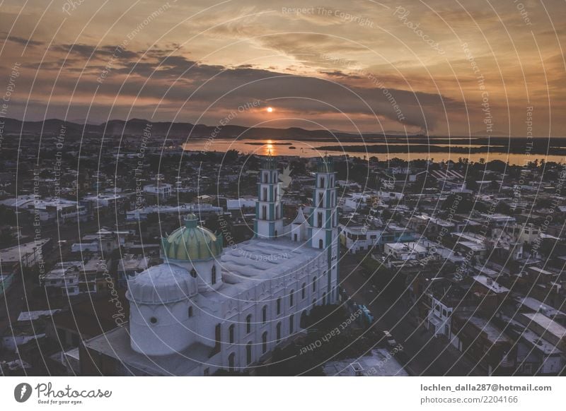 Sunrise Over A Cathedral // Mazatlan Mexico Sky Clouds Horizon Sunset Summer Town Old town Populated Church Dome Manmade structures Building Architecture Roof