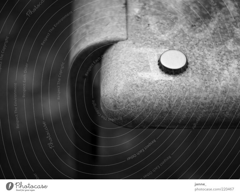 Push me Metal Round Crown cork Trash container Letters (alphabet) Black & white photo Exterior shot Deserted Day Light Shadow Contrast Detail Section of image