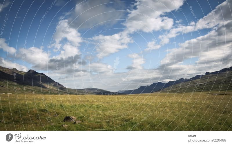 So far and yet so close Environment Nature Landscape Clouds Climate Beautiful weather Grass Meadow Mountain Free Infinity Iceland Far-off places Exceptional