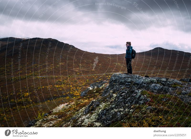 Woman standing on a rock while hiking in nature - autumn colours Vacation & Travel Trip Adventure Far-off places Freedom Summer Summer vacation Mountain Hiking