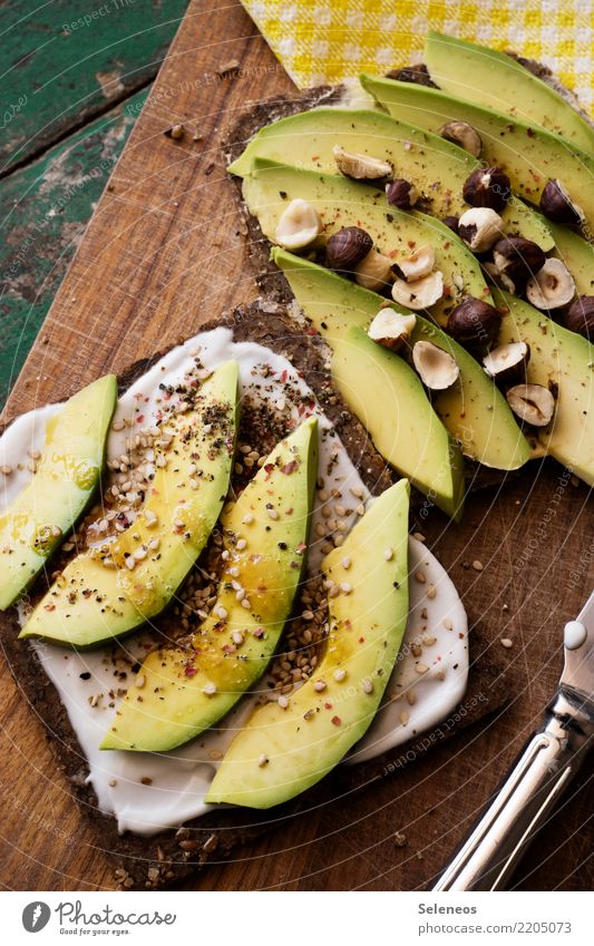 avocado Food Vegetable Bread Herbs and spices Avocado Nut Hazelnut kernel Sesame Yoghurt Black bread Nutrition Eating Organic produce Vegetarian diet Diet