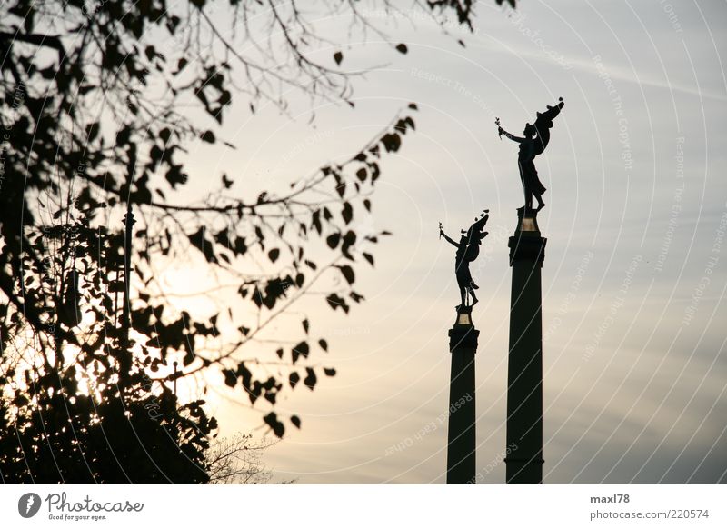 two angels in Prague Elegant Freedom 2 Human being Sculpture Air Rose Sky Capital city Pigeon Wing Angel Stand Tall Emotions Goodness Hope Optimism Colour photo