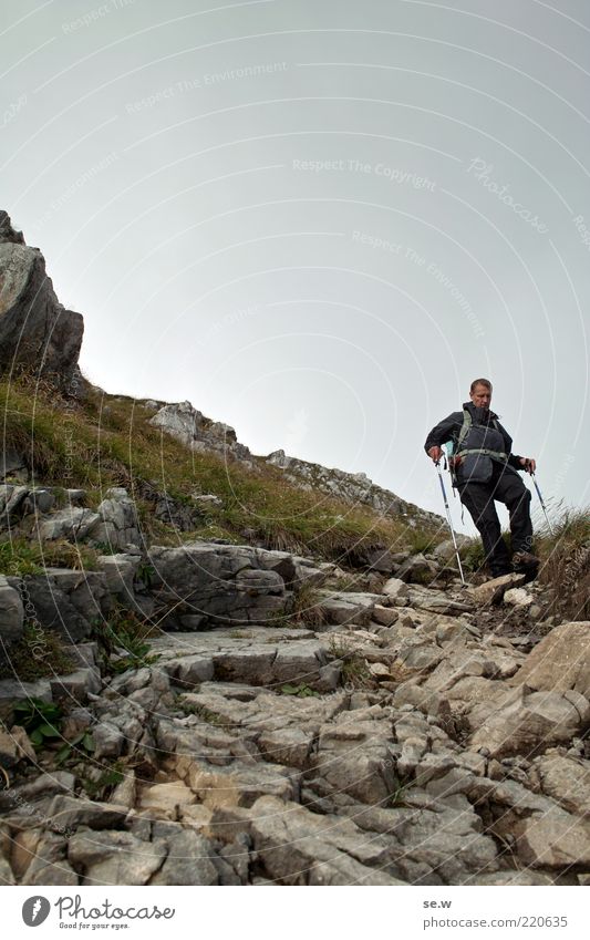 sidewalk Man Adults 1 Human being Elements Summer Grass Rock Alps Mountain dunning header Karwendelgebirge Chalk alps Pedestrian Lanes & trails Hiking Athletic