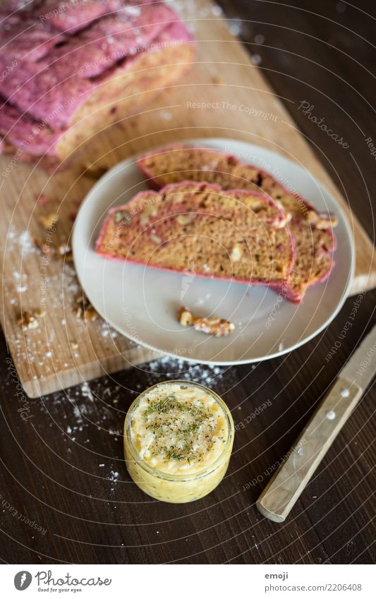 Honey butter with beetroot bread Dough Baked goods Bread Butter Nutrition Breakfast Buffet Brunch Eating Delicious Colour photo Multicoloured Interior shot