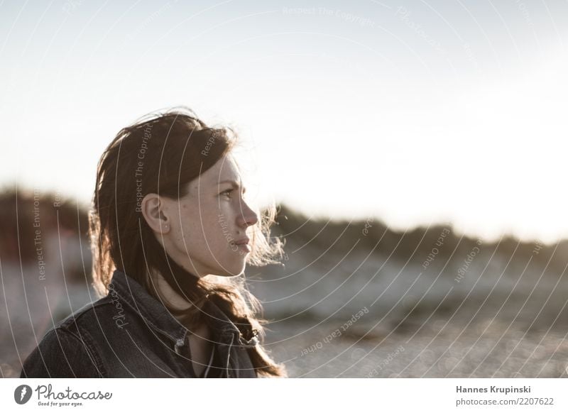 Woman in the setting sun Sunbathing Beach Feminine Young woman Youth (Young adults) Head Hair and hairstyles Face 1 Human being Sunrise Sunset Summer coast