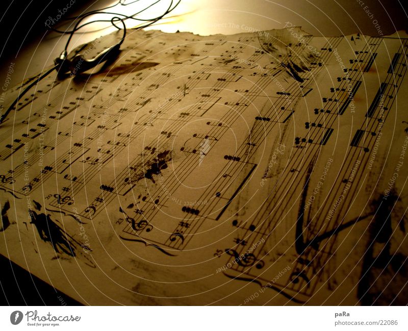 sheet of music Sheet music Headphones Paper Macro (Extreme close-up) Close-up Musical notes Old