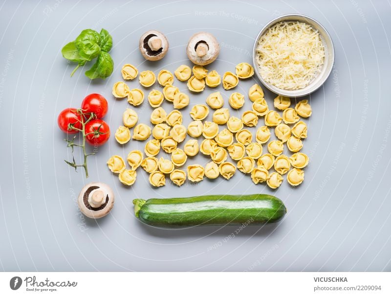 Tortellini with ingredients for vegetarian cooking Food Vegetable Nutrition Lunch Organic produce Vegetarian diet Diet Italian Food Style Design Healthy Eating