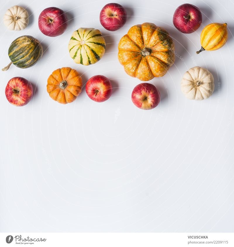 Small pumpkins and apples Vegetable Style Design Garden Thanksgiving Hallowe'en Nature Background picture Composing Pumpkin Apple Still Life Autumn Harvest Food