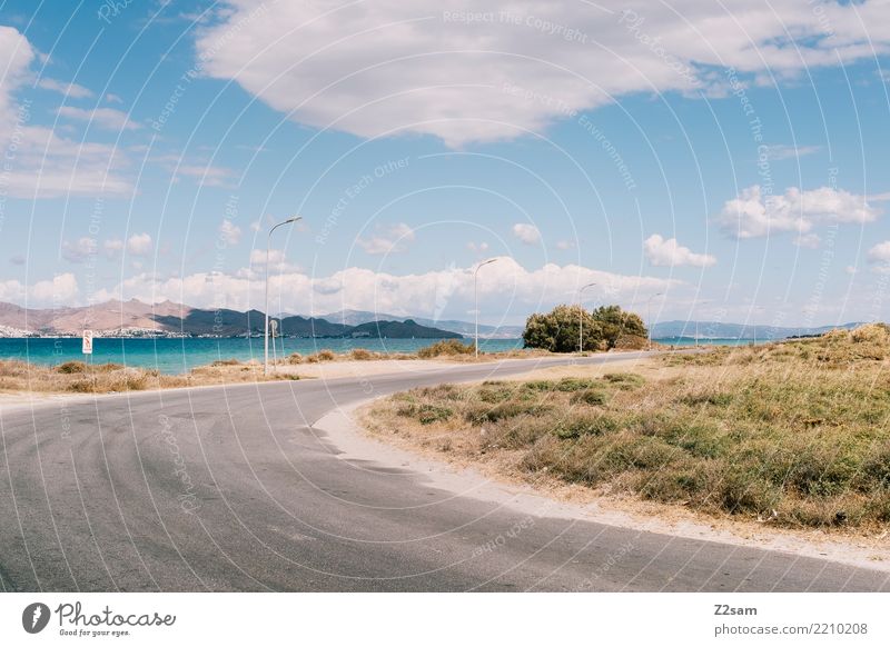 minimalism - Kos Vacation & Travel Beach Ocean Nature Landscape Sky Clouds Summer Village Fishing village Street Simple Town Blue Green Design Loneliness Colour