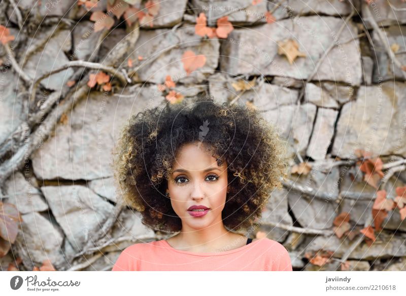 Mixed woman with afro hairstyle standing in an urban park Lifestyle Style Beautiful Hair and hairstyles Face Human being Feminine Young woman