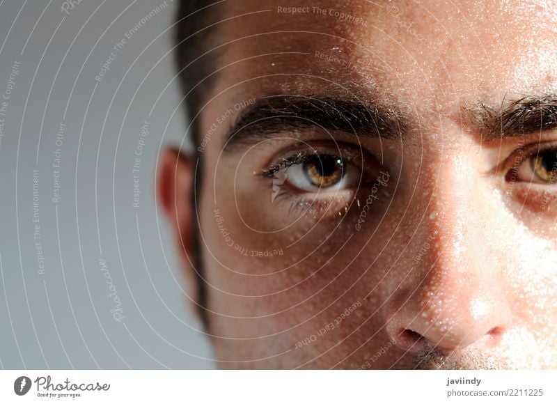 Closed portrait of a man with water drops Masculine Young man Youth (Young adults) Man Adults Face 1 Human being 30 - 45 years Wet Guy handsome Beautiful